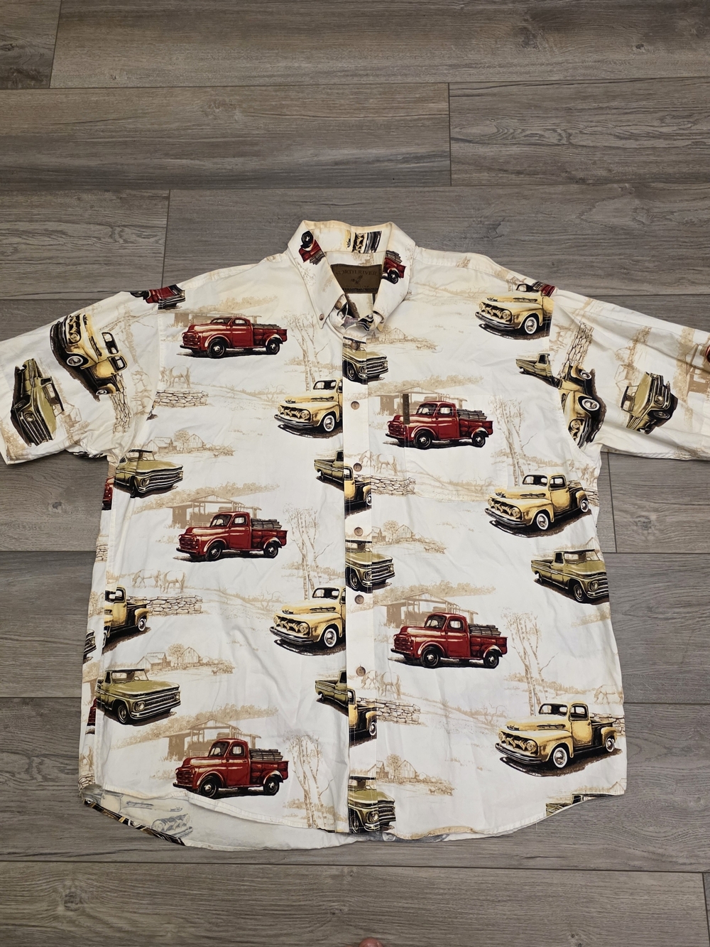 North River Vintage Truck GM Size XL Short Sleeve Button Down Shirt